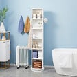 KLEANKIN - Meuble colonne de salle de bain pivotant avec miroir - 6 étagères - 36L x 36l x 171H cm - blanc - vignette