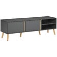 HOMCOM - Meuble TV banc TV 2 portes 2 niches design scandinave panneaux particules gris aspect bois clair - vignette