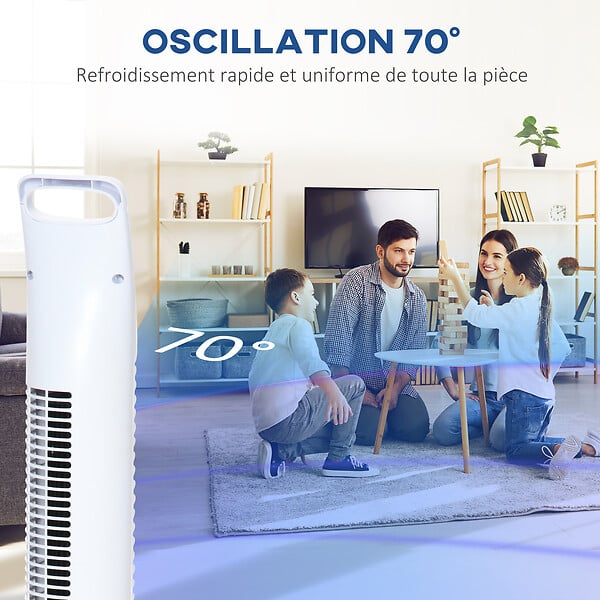 HOMCOM - Ventilateur colonne tour oscillant silencieux 40 W télécommande panneau contrôle tactile 3 vitesses H.91,5 cm blanc - large
