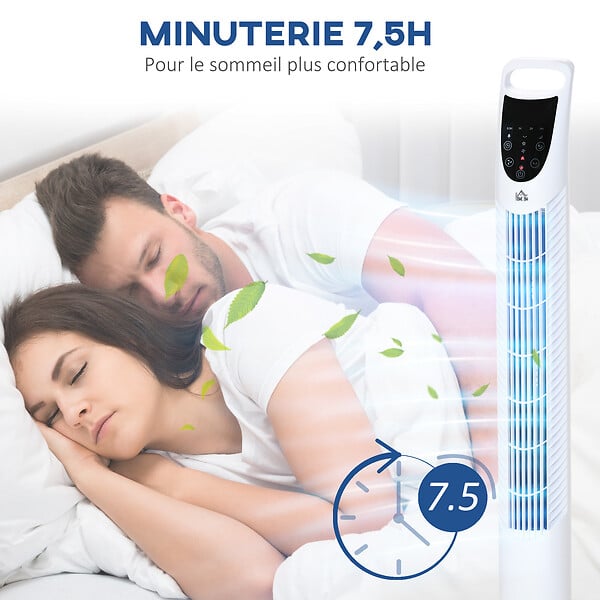 HOMCOM - Ventilateur colonne tour oscillant silencieux 40 W télécommande panneau contrôle tactile 3 vitesses H.91,5 cm blanc - large