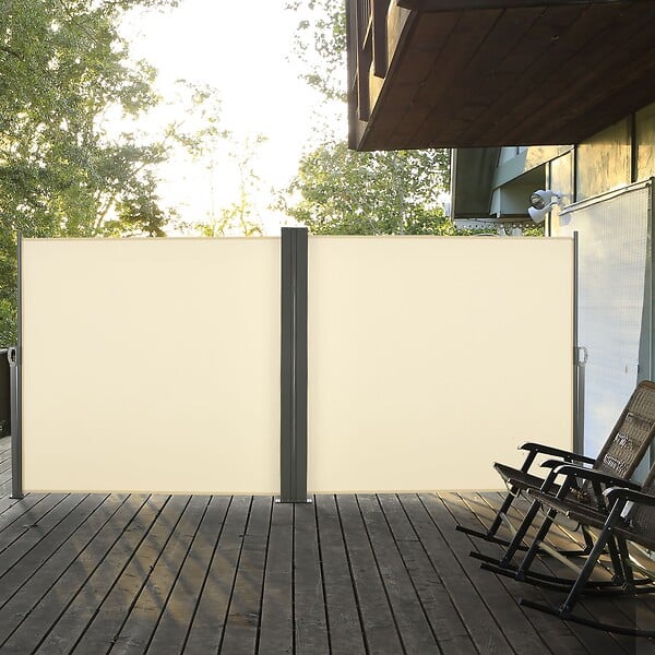 OUTSUNNY - Double store latéral brise-vue paravent rétractable dim. 6L x 1,60H m polyester anti-UV haute densité crème - large