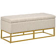 HOMCOM - Banc banquette coffre de rangement 2 en 1 piètement acier doré assise capitonnée tissu beige - vignette