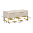 HOMCOM - Banc banquette coffre de rangement 2 en 1 piètement acier doré assise capitonnée tissu beige - vignette