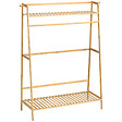 HOMCOM - Portant à vêtements penderie - 2 étagères, 2 patères, barre de suspension - bambou verni - vignette