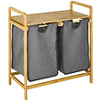 HOMCOM - Panier à linge corbeille à linge en bambou 2 paniers amovibles non-tissé gris foncé - vignette