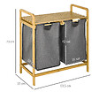 HOMCOM - Panier à linge corbeille à linge en bambou 2 paniers amovibles non-tissé gris foncé - vignette