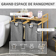 HOMCOM - Panier à linge corbeille à linge en bambou 2 paniers amovibles non-tissé gris foncé - vignette