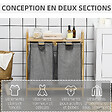 HOMCOM - Panier à linge corbeille à linge en bambou 2 paniers amovibles non-tissé gris foncé - vignette