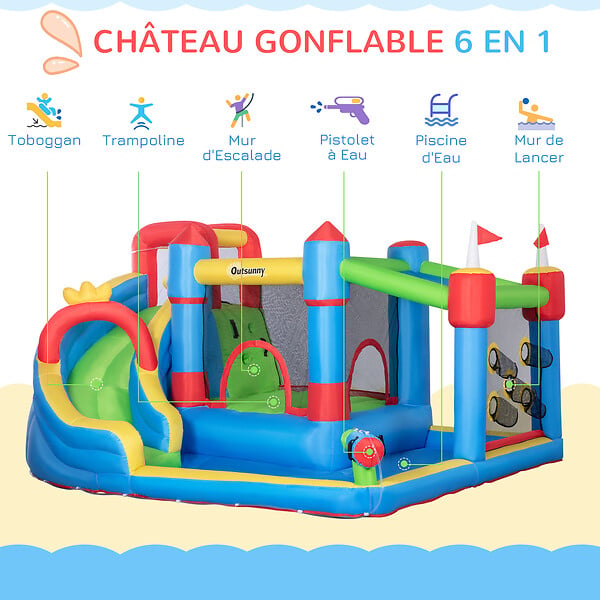 OUTSUNNY - Château gonflable structure gonflable aire de jeux 3-8 ans avec gonfleur et sac de transport 390 x 300 x 197 cm - multicolore - large