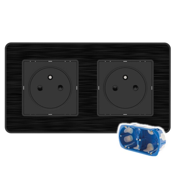 ZENITECH - Prise 2P+T 2x16A - Easy Eject complet - métal Noir brossé Kouro - Zenitech - large