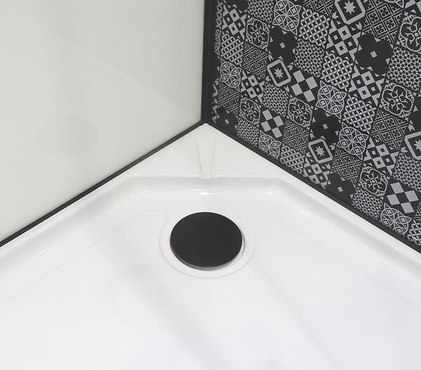 ONDEE - Cabine de douche CIMENT - Carreaux de ciment - Noir - 90x90cm - large