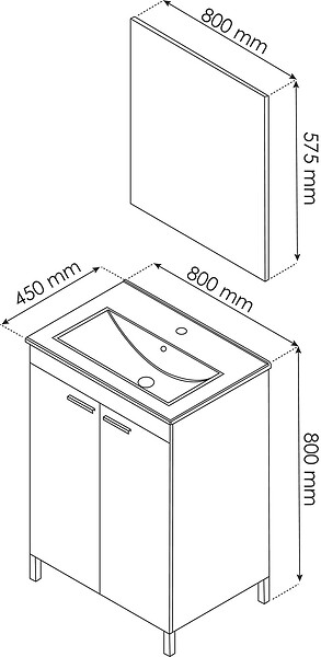 ONDEE - Meuble de salle de bain à poser HELGO - 80cm - Blanc - Mélaminé - Livré en kit - large