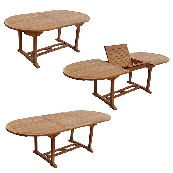 HAPPY GARDEN - Salon de jardin en teck LOMBOK - table ovale extensible - 8 places - large