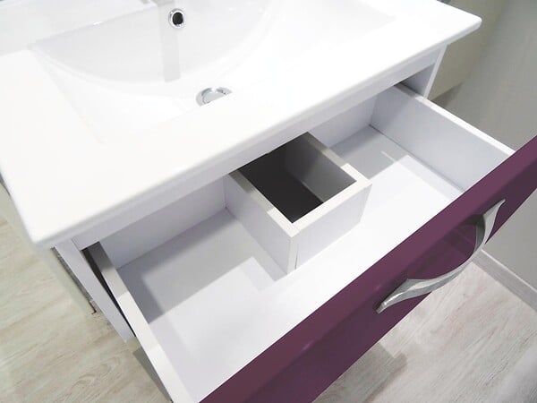 ONDEE - 2 Façades de tiroir MIXY - pour meuble de salle de bain - 60cm - Aubergine - Laqué - large