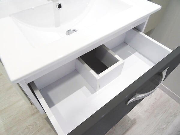 ONDEE - 2 Façades de tiroir MIXY - pour meuble de salle de bain - 80cm - Gris - Laqué - large