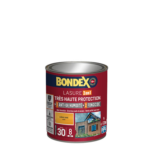BONDEX - Lasure Très Haute Protection Indice 30-8Ans Chêne Doré Satin - 1L - large
