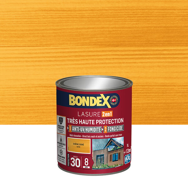 BONDEX - Lasure Très Haute Protection Indice 30-8Ans Chêne Doré Satin - 1L - large