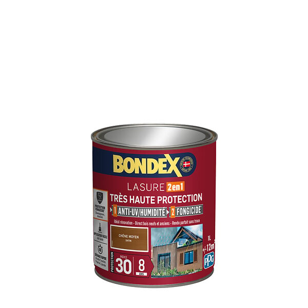 BONDEX - Lasure satinée extérieure - Bondex - Chêne moyen - 1L - large