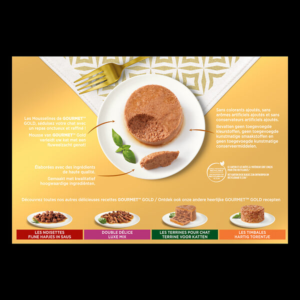 GOURMET - Aliment chat adulte viande-poisson - 12x85 g - large