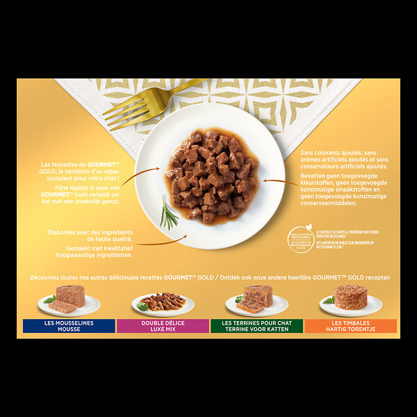 GOURMET - Aliment chat adulte Gold - Viandes - 12x85g - large