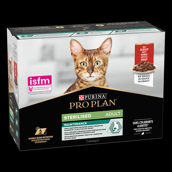 PROPLAN - Paté pour Chat stérilisé Multipack, Boeuf sachets 10x85g - large