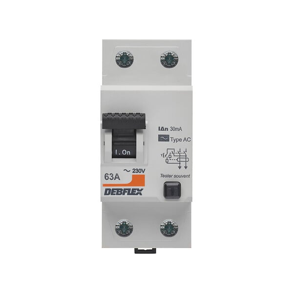 DEBFLEX - Interrupteur différentiel AC - 63A 30mA - 2 pôles 2 mod - large