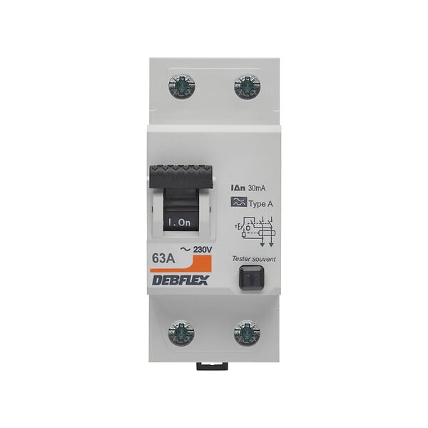 DEBFLEX - Interrupteur différentiel 2 pôles 30mA 63A 2 modules type A - large