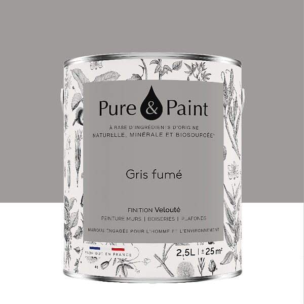 PURE&PAINT - Peinture végétale - Velouté - Gris fumé - 2,5L - large