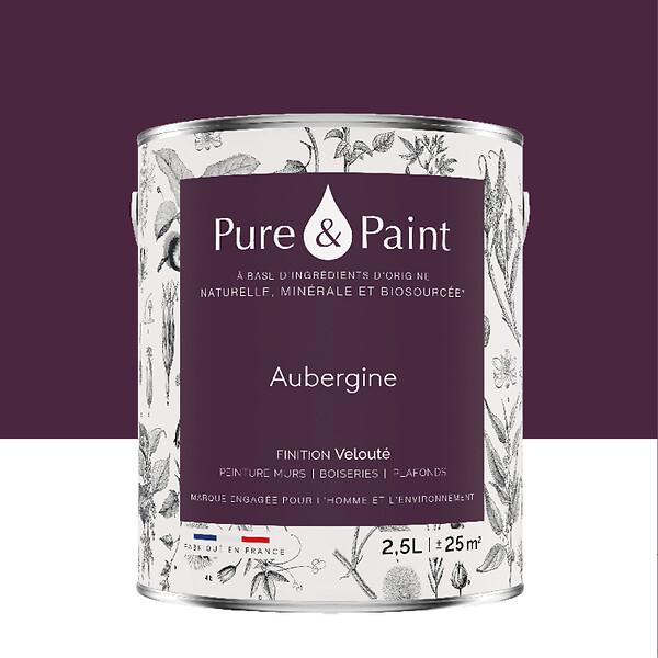 PURE&PAINT - Peinture végétale - Velouté - Aubergine - 2,5L - large