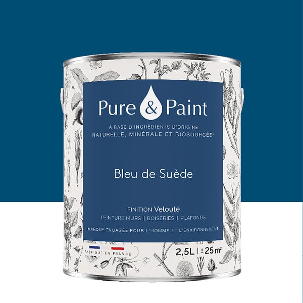 PURE&PAINT - Peinture végétale - Velouté - Bleu de Suède - 2,5L - large