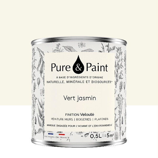 PURE&PAINT - Peinture murale veloutée biosourcée - Vert jasmin - 0.5L - large