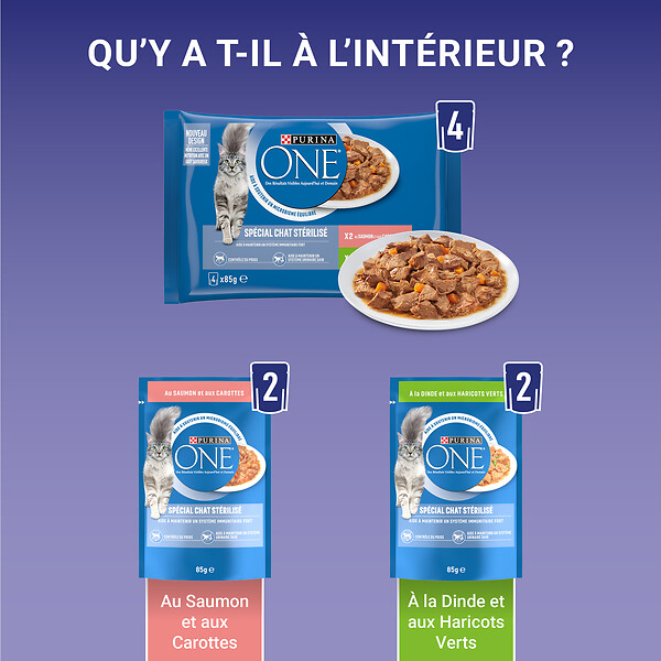 ONE - Sachets repas chat stérilisé - Saumon-Dinde - 4x85g - large