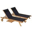 OVIALA - Lot de 2 bains de soleil avec coussin et tablette en bois noir - Goa - vignette