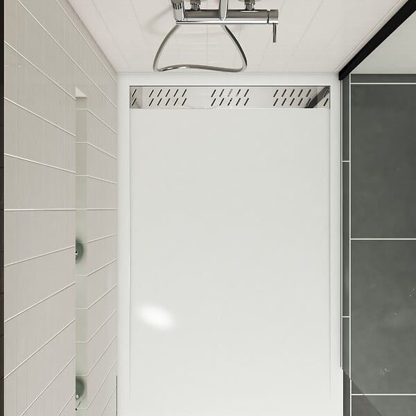 AURLANE - Receveur en acrylique Blanc 90x140x5 cm - Grille Linéaire Chrome - WHITENESS II - large