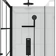 AURLANE - Cabine de douche 110x80cm / Receveur Bas - Verre transparent sérigraphié et Blanc - Profilés Noir - vignette