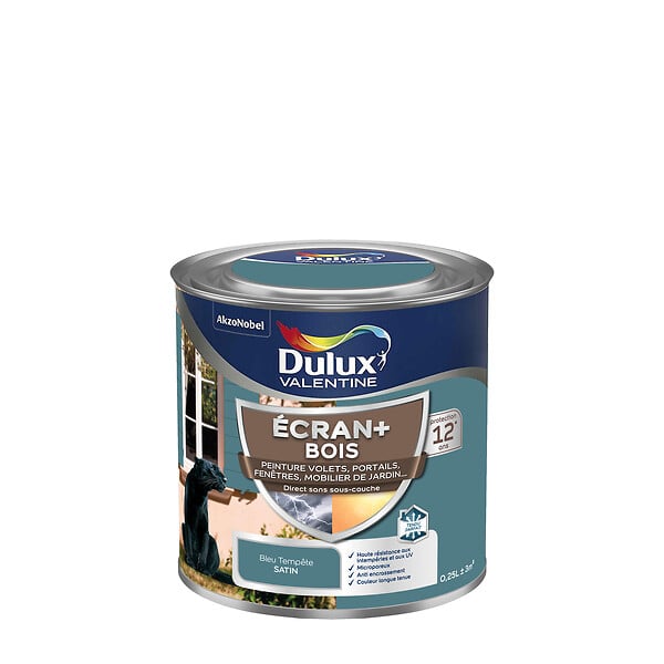 DULUX VALENTINE - Peinture extérieure Bois Ecran+ Dulux Valentine Satin - Bleu 0,25 L - large