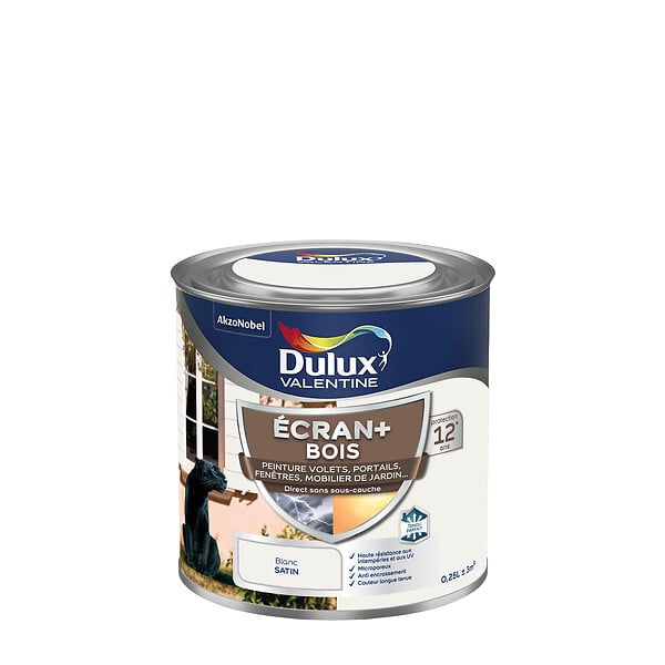 DULUX VALENTINE - Peinture extérieure Bois Ecran+ Satin - Blanc 0,25 L - large