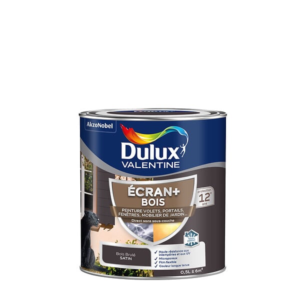 DULUX VALENTINE - Peinture extérieure Bois Ecran+ Dulux Valentine Satin-Bois Brûlé 0,5 L - large