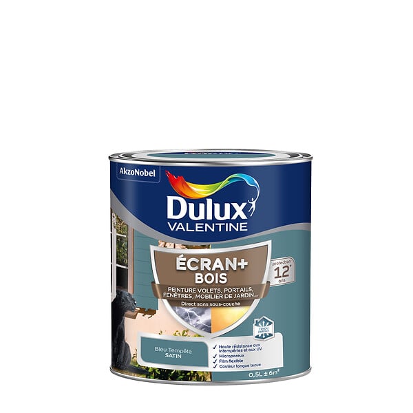 DULUX VALENTINE - Peinture extérieure Bois Ecran+ Dulux Valentine Satin-BleuTempête 0,5L - large