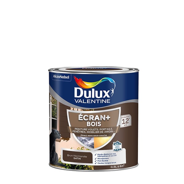 DULUX VALENTINE - Peinture extérieure pour bois Ecran+ - Brun Normandie 0,5L - large