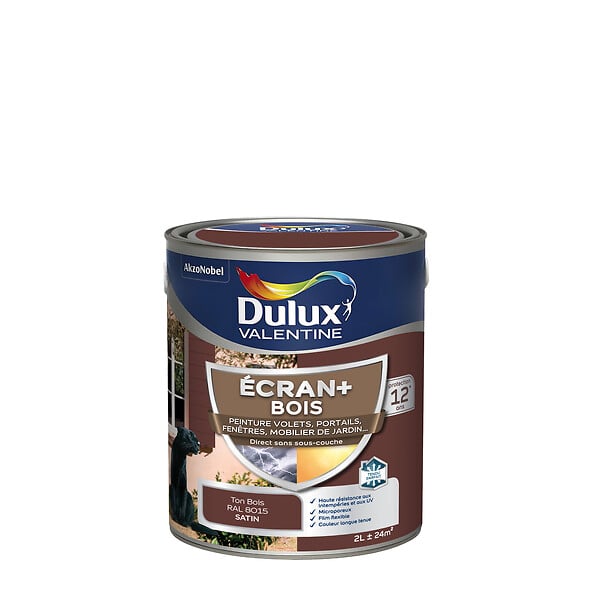 DULUX VALENTINE - Peinture extérieure Bois Ecran+ - Ton Bois - 2L - large