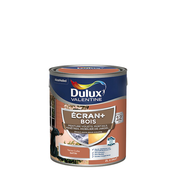DULUX VALENTINE - Peinture extérieure bois Ecran+ - Terre Cuite - 2L - large