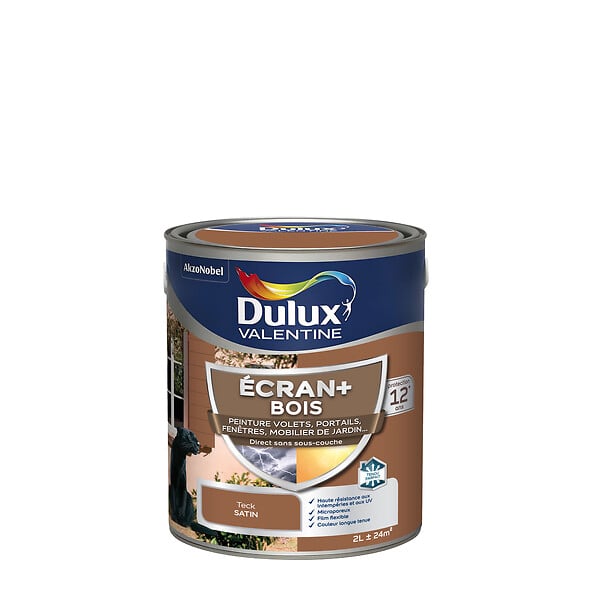 DULUX VALENTINE - Peinture extérieure pour bois Ecran+ - Teck - 2L - large