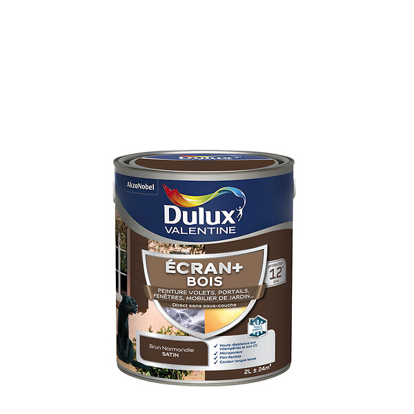 DULUX VALENTINE - Peinture extérieure bois - Ecran+ - Brun Normandie - 2L - large