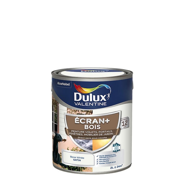 DULUX VALENTINE - Peinture extérieure Bois Ecran+ - Blanc Base BW - 2L - large