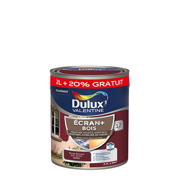 DULUX VALENTINE - Peinture extérieure Bois Ecran+ Dulux Valentine Rouge Basque 2 L + 20% - large