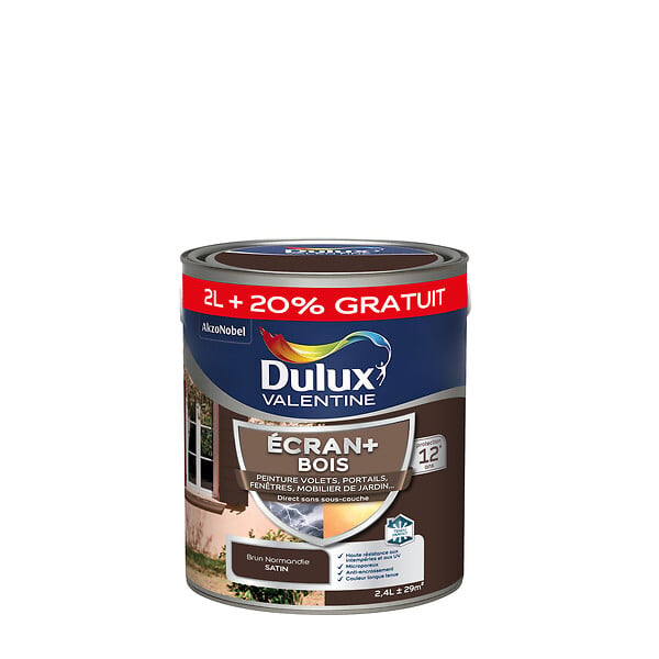 DULUX VALENTINE - Peinture extérieure Bois Ecran+ Dulux Valentine Brun Normandie 2L+ 20% - large
