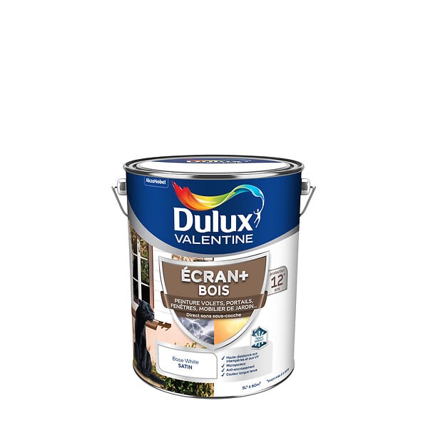 DULUX VALENTINE - Peinture extérieure bois Ecran+ Satin - Blanc BaseW 5L - large