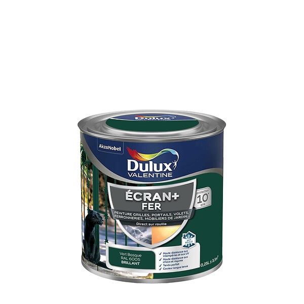 DULUX VALENTINE - Peinture extérieure Fer Ecran+ Dulux Valentine Brill-Vert Basque 0,25L - large