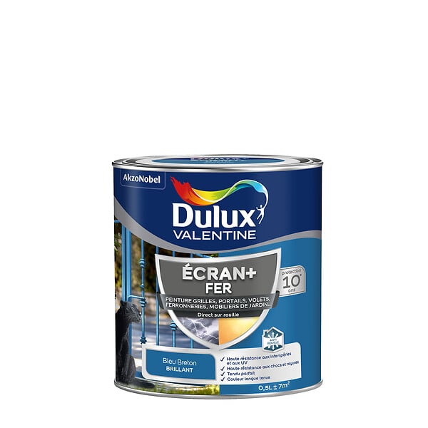 DULUX VALENTINE - Peinture métal ferreux - ECRAN+ FER - Bleu Breton - 0,5L - large